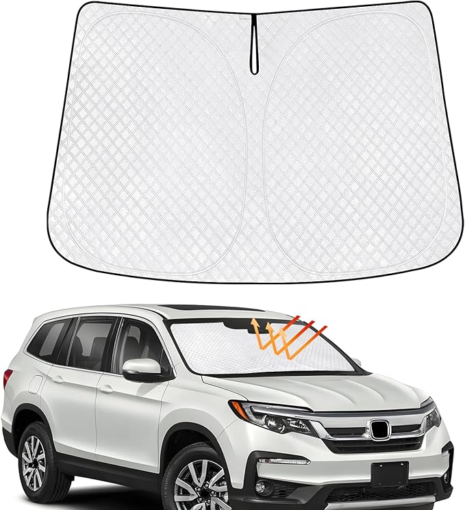 KMF Windshield Sun Shade for Honda Pilot 2016-2025 with 310T Foldable Car Sun Shade,Custom Fit Sunshade for Front Window Sun Visor Protector Interiors Block UV Rays Accessories