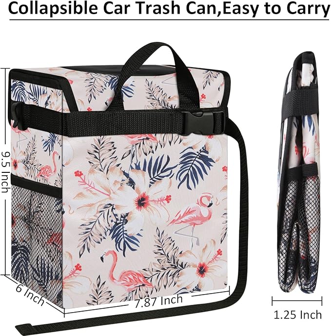 ELONGRIVER Car Trash Can Bin for Back Seat Leak Proof, Cute Car Trash Bag Hanging, Vehicle Trash Can for SUV Truck Van, Automotive Garbage Cans Front Seat Flamingos, 2 Gallons
