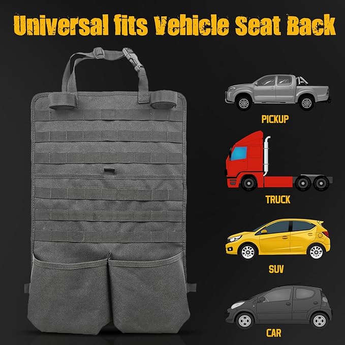 Tactical Car Seat Back Organizer, MOLLE Vehicle Seat Panel for Hunting Gear Storage, 1 Pack