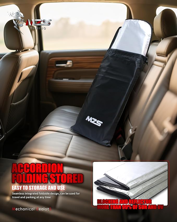 MZS Windshield Sun Shade Compatible with Mustang 2005-2009, Foldable Car Sun Shade Shield with Storage Pouch, Front Window Visor Sunshade Accessories for Interior Protector