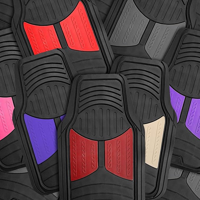 FH Group Monster Eye Full Set Rubber Floor Mats w. Trimmable Vinyl Trunk Liner/Cargo Mat Black- Fit Most Car, Truck, SUV, or Van (Black) F11313- F16403
