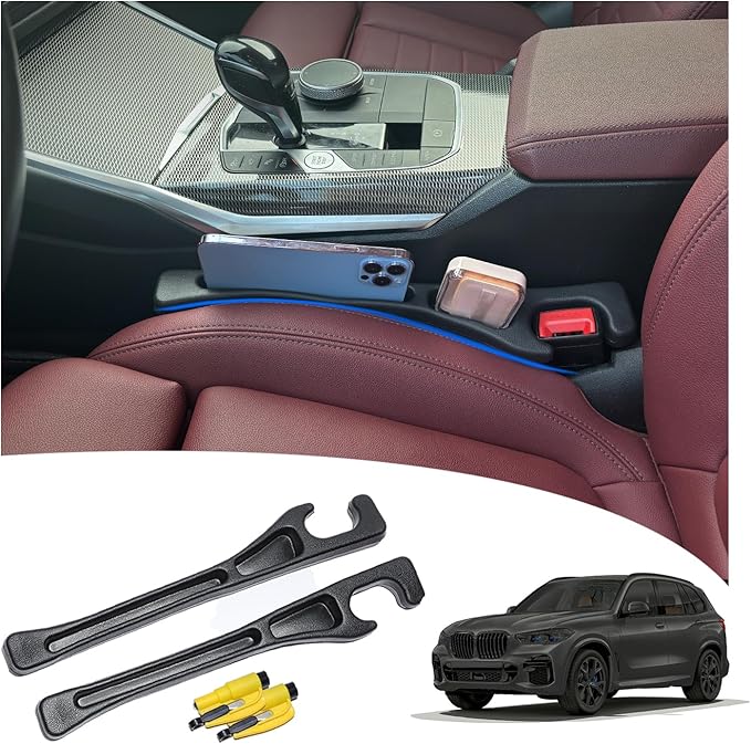LLXGAB 【Compatible with BMW X1 X3 X5】 Seat Gap Filler,No Drop Seat Guard Compatible with BMW X3 X5,Drop Seat Guards for Cars(2Pcs),Emergency Keychain Car Escape Tool(2Pcs)