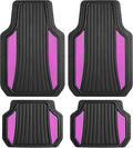 Motor Trend ChromeTech Car Floor Mats Full Set - Durable Rubber Floor Mats for Cars with Two Tone Accent, All Weather Interior Protection for Front and Rear with Non-Slip Backing, Black & Pink
