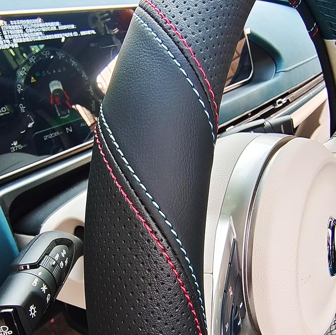 Universal Car Microfiber Leather Steering Wheel Cover Anti-Slip for 14.5"-15" (Black-Gray)