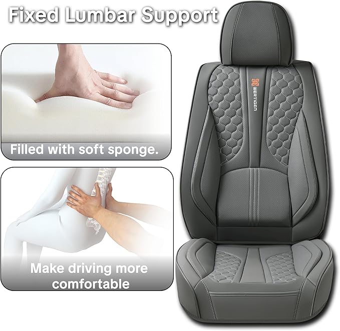 Wertigen Universal Gray Leather Car Seat Covers Full Set – Waterproof Automotive Seat Protector for Cars, SUVs & Pickups, Airbag Safe, Non-Slip Design, Easy Installation, Durable Material