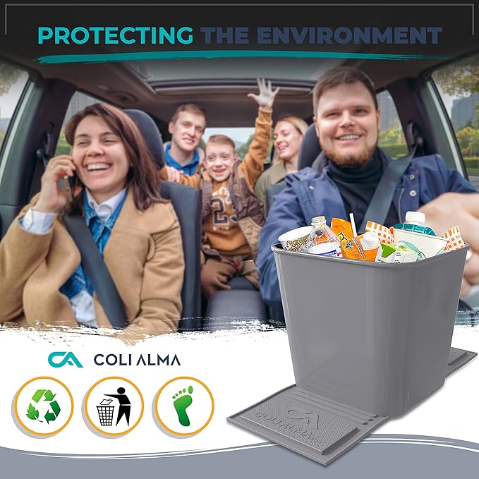 Garbage Can Trash Bin Waste Container Wastebasket for Auto Car Vehicle Boat Truck Quality Plastic Large 1 Gallon 4 Liter, Leakproof Quality for Life Gray