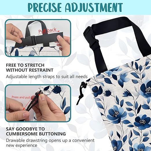 KXWQTRDD Car Trash Bag Watercolor Blue Flowers Leak-Proof Car Garbage Bag with Drawstring Foldable Canvas Trash Bin with Adjustable Buckle for Car Accessories