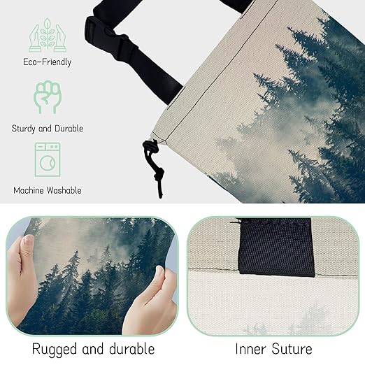 NHNXHWIA Misty Forest Car Trash Bag,Foggy Mountain Hanging Drawstring Car Garbage Bag,Waterproof Canvas Car Back Seat Organizer with Adjustable Buckle,for Vehicles,SUVs,Camping,Road Trips