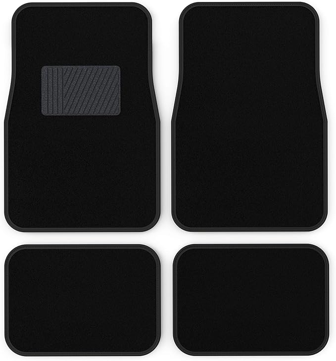 NASCAR Carpet Car Mats | 4-Piece Car Mats Full Set | Universal Fit for Cars, Trucks & SUVs | All-Weather Protection Shielding from Spills & Stains | Automotive Floor Mats w/Heel Pad | Car Rug, Black