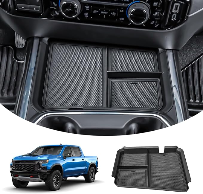 EDBETOS Front Center Console Organizer Tray for 2024-2025 Chevy Silverado 2500HD/3500HD Console Compartment Cover Hidden Organizer Insert Tray (Full Console w/Bucket Seats Only ! Not for Sierra!)