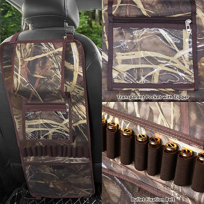 Seat Back Gun Rack, 2 Pack Truck Gun Rack Foldable Car Seat Back Gun Holder Camo Rifle Holder with Storage Pockets, Gun Sling Bag for Hunting Rifles/Shotguns, Fit Most Truck SUV
