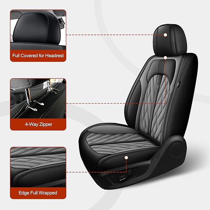 TTX LIGHTING Seat Covers Fit for Hyundai Tucson 2005-2026 Seat Covers Full Set Car Seat Covers Faux Leather Breathable Waterproof Car Seat Protector (5 Seats, Black&Grey)