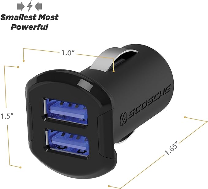 Scosche USBC242M ReVolt Universal Cigarette Lighter Multi Device Compact Dual Port USB Car Charger, Fast Charge Two Devices Simultaneously, Black