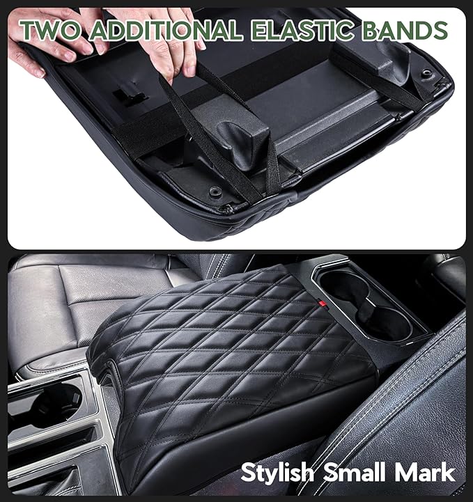 Center Console Cover Compatible with Ford F150 2015-2020, F250 F350 F450 2017-2022, Expedition 2018-2024, PU Leather Armrest Box Cover, Truck Interior Accessories, Anti-Scratch Protector
