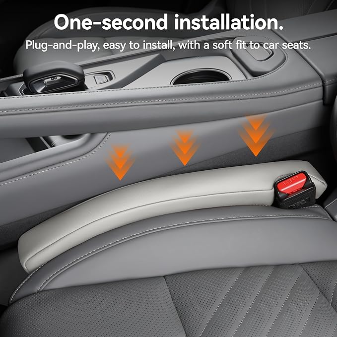POKSRI Car seat Gap Filler, 2 Pack Leather Gap Organizers Stop Things from Dropping into The Gap Between seat and Console, Adjustable Width 1.4-2.4 inches Fit Most car/Truck/SUV, Accessories(Grey)
