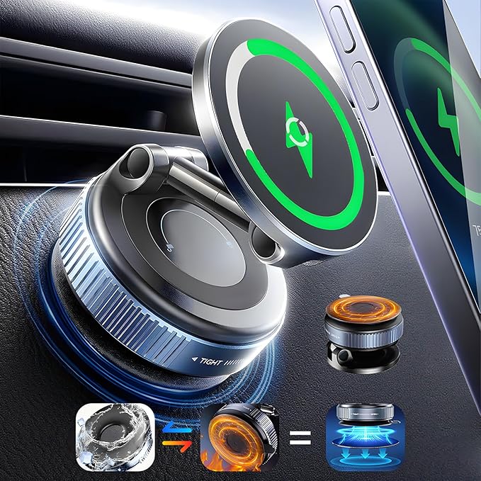 Magnetic Phone Holder for Car, Magsafe Car Mount with Nano Gel Suction Cup for Dashboard & Windshield, Compatible with iPhone 12/13/14/15/16/17 Series, Including Pro & Pro Max Models (Gray)