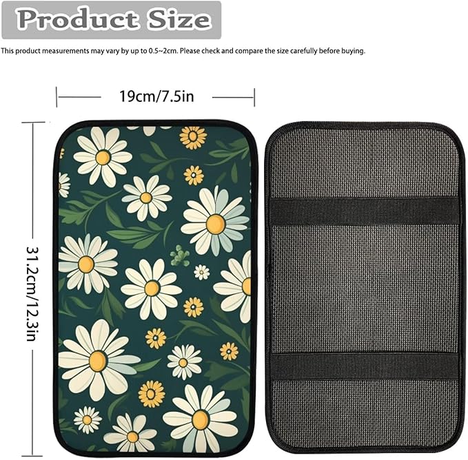 Daisy Car Armrest Cover Floral Print Armrest Seat Box Cover Protector for Car Breathable Water Proof Center Console Cover Universal for Most Car for Women Men Car Interior Accessories