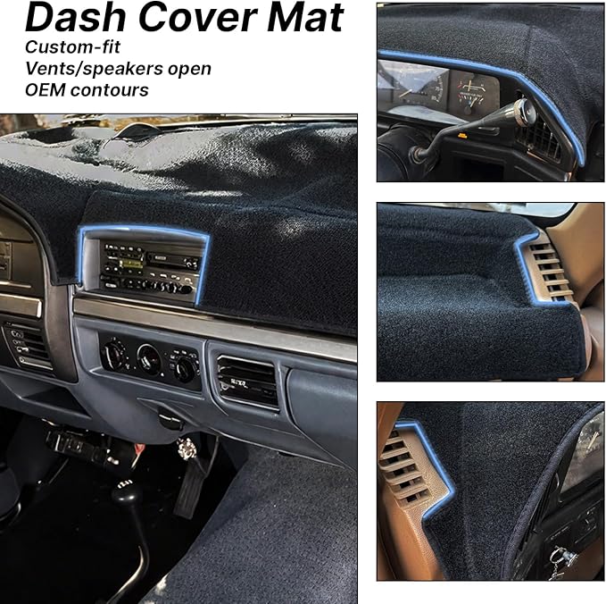 Dash Cover Mat for Ford 1992 1993 1994 1995 1996 F150 F250 F350 with Dust Brush Non-Slip Dashboard Cover Mat Center Console Sunshield Protector Pad Interior Accessories