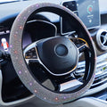 Car Sparkly Steering Wheel Cover Bedazzled for Women Girls, Large Size 15 1/2''-16'' inch Colorful Bling Anti-Slip Wheel Protector, Black