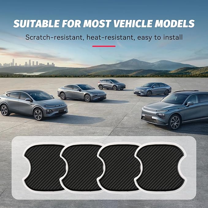 4Pcs Car Door Handle Stickers, 3D Carbon Fiber Texture Auto Door Cup Protective Film, TPU Scratch Protector Cover Guard Pad, Vehicle Door Bowl Paint Cover for Most Models(3.74''×3.93'')
