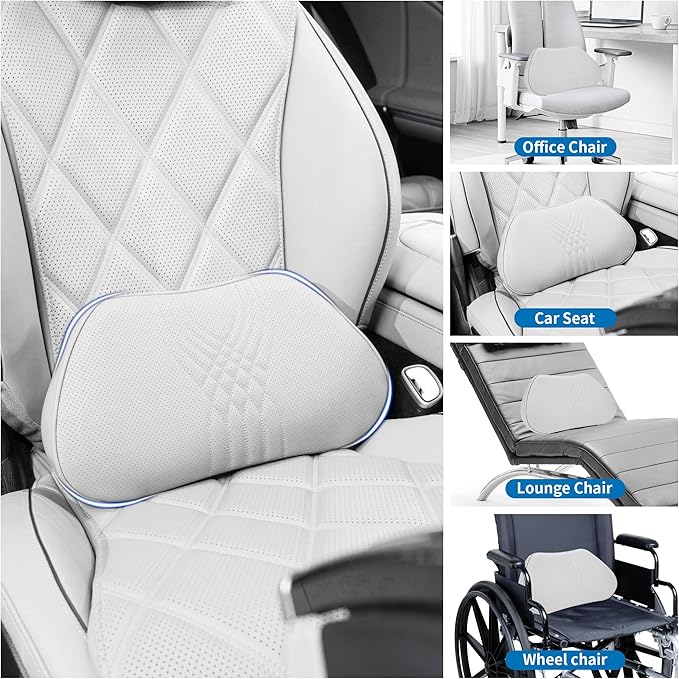 Dapucarin Lumbar Support Pillow for Car Seat, Office Chair Nappa Leather Memory Foam Lower Back Cushion for Back Pain Relief Improve Posture, Ergonomic Back Rest for Gaming Chair, Light Gray, 1PC