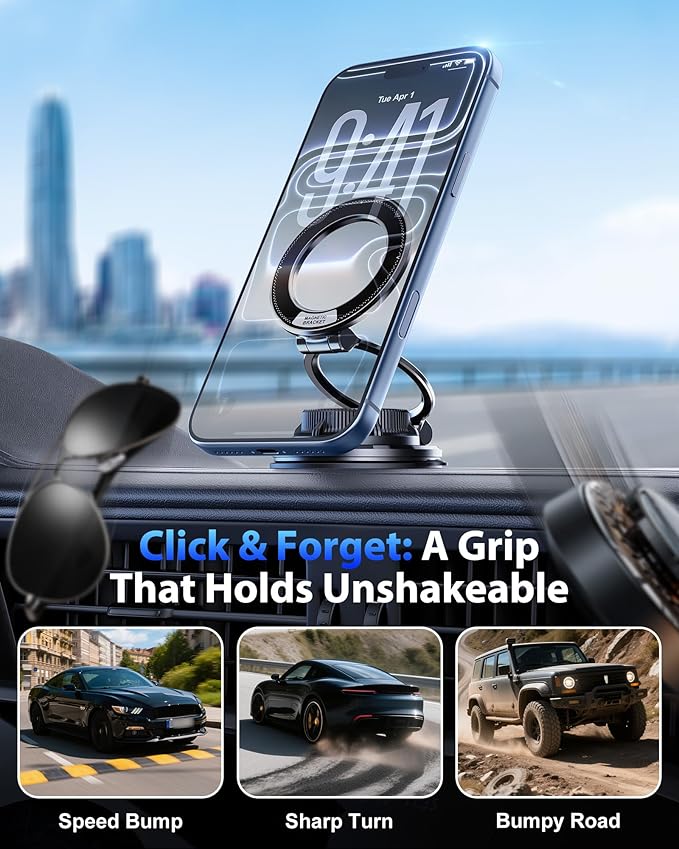 Otemly Ultra-Thin Vacuum Gel Magnetic Phone Holder for Car, [95LBS Max Suction] 360° Adjustable [All Zinc-Alloy] Cell Phone Car Mount for MagSafe, Fit for iPhone 17 Pro Max/16/15/14/13/12 & Android