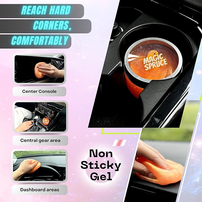 MAGIC SPRUCE Car Cleaning Gel Kit for Car Interior, High End Orange Scented Cleaning Putty in Classy Jar, Detailing Cleaning Gel Universal Dust Cleaner, for Keyboard Laptop, Car cleaning Supplies