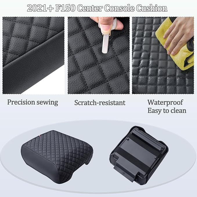 JDMCAR Center Console Cushion Compatible with 2021 - 2025 2026 Ford F150 PU Leather Armrest Interior Accessories, Customized Anti-Scratch Leather Armrest Lid Protector Pad (Bucket Seat Only)