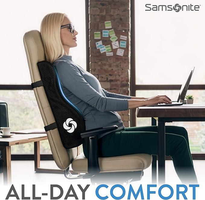 Samsonite Lumbar Support Pillow Mid and Lower Back– Office Chair Back Cushion, Gaming Chair, Desk Chair, Car Seat Lumbar, Work from Home Office Accessories, Black