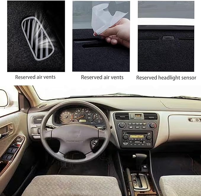 Upgraded Dashboard Mat for 1997-2002 Honda Accord Polyester Dashcover UV Protection Non-Slip Windshield Reflective Instrument Cover Interior Accessory Black