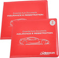 Andalus Auto Registration & Insurance Card Holder Pack of 2, Waterproof Essential Car Registration Holder with Hook & Loop Closure, Perfect for Every Vehicles Glove Boxes (Red - 5 1/8" x 4 5/8")