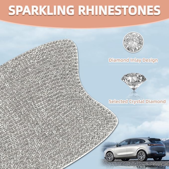10 pcs Bling Diamond Car Door Handle Stickers, Bling Car Accessories for Women, Universal Rhinestone Crystal Glitter Door Handle Protector Stickers and Decals, Scratch Safety Reflective (Silver)