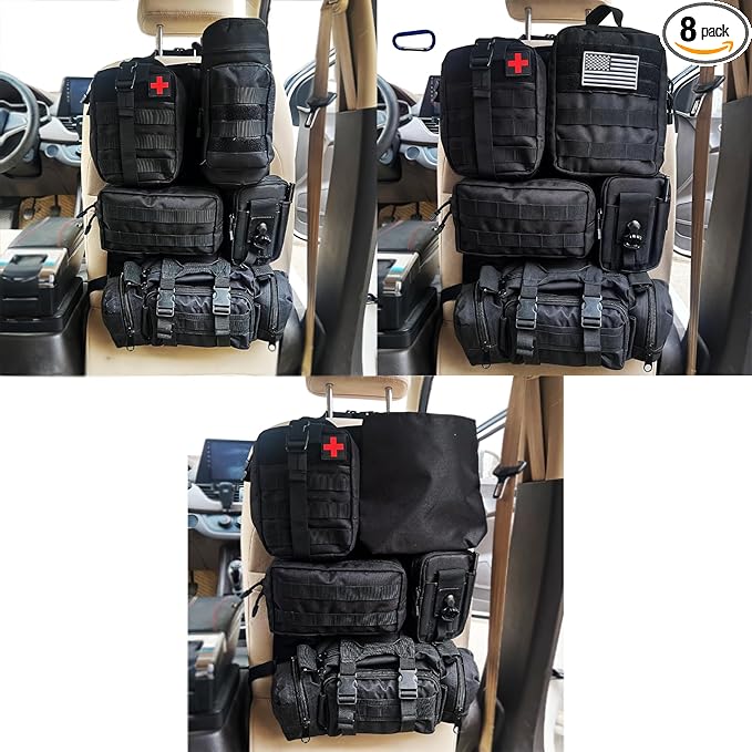 AIAUTOAIEV 7 PACK Tactical Seat back organizer Truck organizer With 6 Detachable Pouches Universal For Car Truck Ford Jeep Military-Grade Heavier Panels With Multi-functional Packs (8 Pack Black)