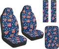 Qeluxign American Flag Star 5 Piece Car Accessories Set with 2 PU Leather Seat Covers, 2 Belt Pads & 1 Armrest Cover Fit for Most Vehicles Easy Install & Clean