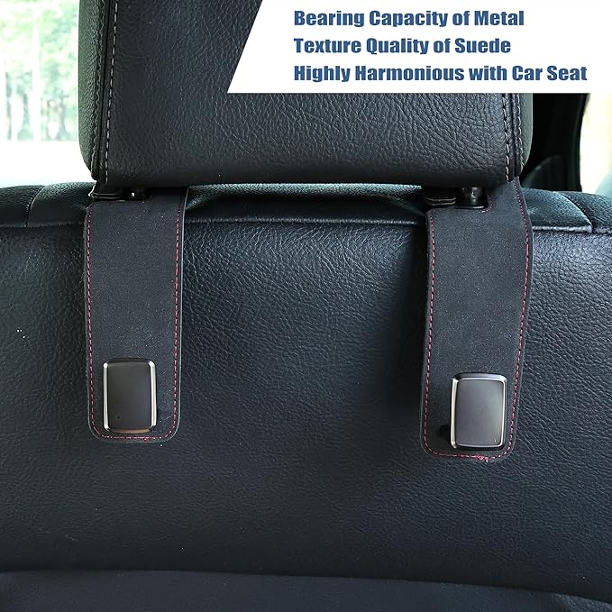 Amooca Car Seat Back Hook Universal Auto Storage Hanger Suede with Metal Car Seat Organizer for Handbag Purse Coat Umbrellas Grocery Bags 2 Pack Black
