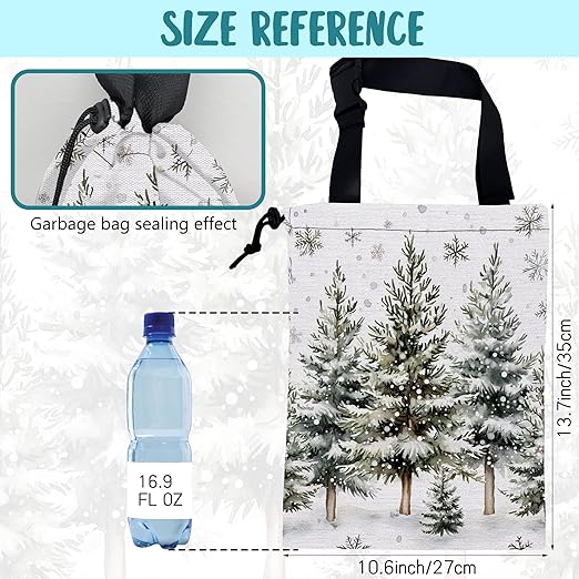 KXWQTRDD Car Garbage Bag Watercolor Snowy Green Pine Trees Hanging Canvas Car Trash Bag Drawstring Car Back Seat Organizer for Car Back Front Seat Console with Adjustable Buckle