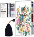 Car Registration Holder, Waterproof PU Leather Vehicle Card Document Glove Box Organizer, Women Interior Auto Accessories Case for Cards, Driver License Car Insurance Holder, Watercolor Owl + Flowers