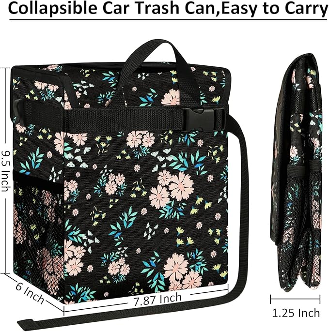 ELONGRIVER Car Trash Can Bin for Back Seat Leak Proof, Cute Car Trash Bag Hanging, Vehicle Trash Can for SUV Truck Van, Automotive Garbage Cans Front Seat Colorful Floral, 2 Gallons