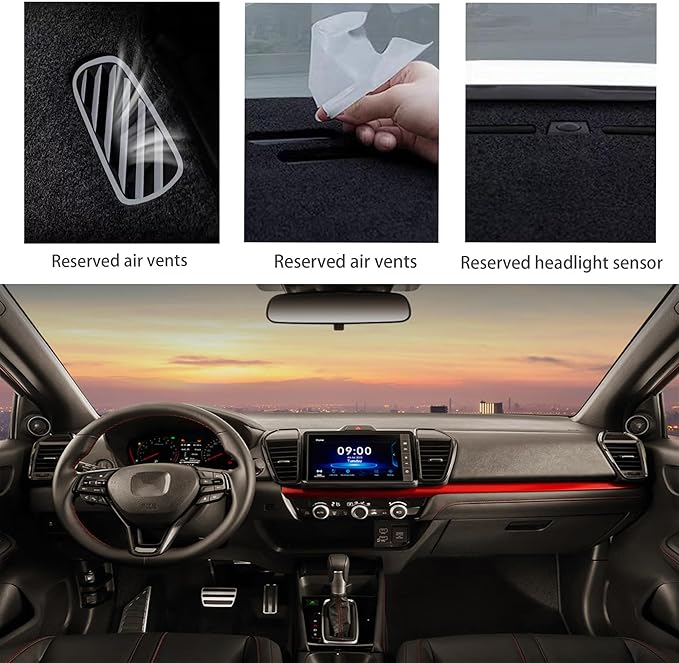 Upgraded Dashboard Mat for 2015-2019 Honda City LHD Polyester Dashcover UV Protection Non-Slip Windshield Reflective Instrument Cover Interior Accessory Black