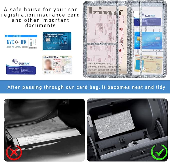 Ziciner Car Registration and Insurance Holder, Auto Card Document Glove Box Organizer with Magnetic Closure, Universal Vehicle Interior Accessories for Cars SUVs (Silver-Large)