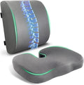 FuturaLoom Seat Cushion & Adjustable Lumbar Support Pillow Set, Charcoal Memory Foam Back & Tailbone Pain Relief, Non-Slip & Washable Cover, for Office Chair, Car Seat, Wheelchair - Grey