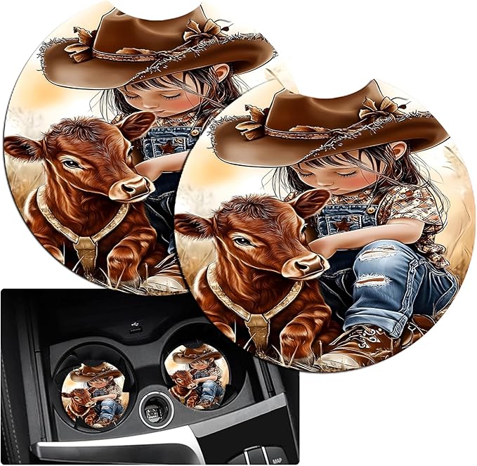 JANENFNA Car Armrest Cover Pads Universal Fashion Cute Auto Center Console Armrest Cover Pad with 2PCS Car Coasters Soft Waterproof Car Armrest Seat Protector for Women,Girl Baby Cow