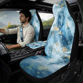 Qeluxign PU Leather Car Seat Covers Set - Includes 2 Seat Protectors, 2 Shoulder Pad Covers, 1 Armrest Cover for Car Decoration,Blue Gold Marble