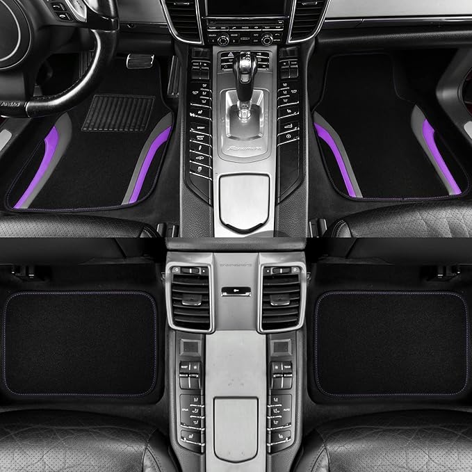 CAR PASS Leather Sporty Car Floor Mats Carpet,Universal Waterproof Automotive Floor Mat Fit for Sedans, Cars, Mid Trucks, Vans, SUV, Set of 4 (Black and Purple)