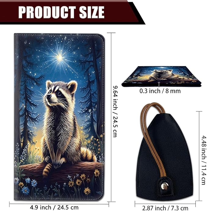 Car Document Holder with Magnetic Shut, Car Registration and Insurance Card Holder, Vehicle Glove Box Organizer Documents, Driver License, Auto Paperwork Organizer Wallet, Night Forest Raccoon Pattern