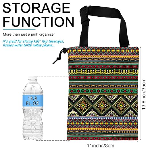 ghatobty Car Trash Bag Hanging Green Ethnic Style Car Trash Can Waterproof Garbage Bag Hanging for Car Back Seat