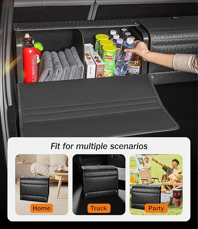 POKSRI Trunk Organizer for suv,car storage organizer,lid Box,PU Leather & PP Honeycomb Board,Fixed with screws extremely sturdy,Collapsible and Adjustable,25.6''L x 13''W x 12.4''H,4K inches³(size C)