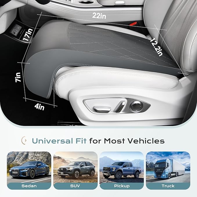 Coverado Car Seat Extender Leg Support, Leather Leg Extender Cushuin for Car Seats, Waterproof Car Seat Cushions Universal Fit for Most Vehicles (Gray)