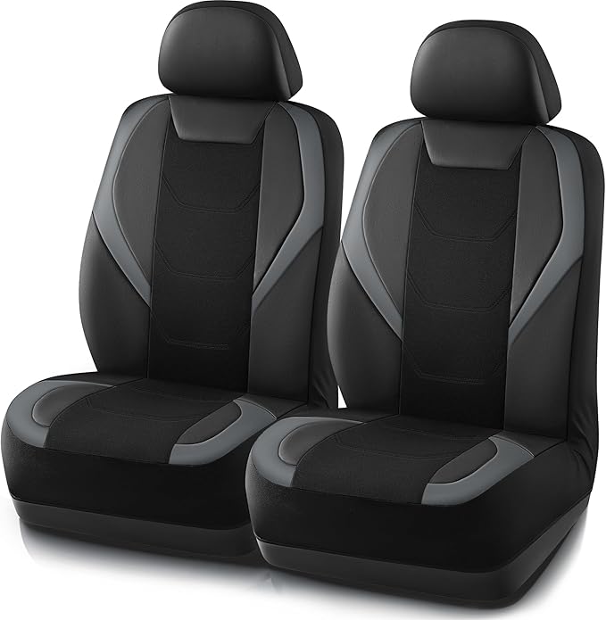Road Comforts Car Seat Cover, Leather Mesh Front Seat Cover, Universal Fit for Most Cars, SUVs, Trucks, and Vans, Airbag Compatible - Gray