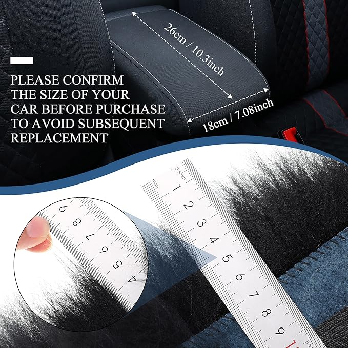 Frienda Furry Armrest Cover Auto Center Console Cover Car Soft Console Pad, Real Sheepskin Wool Soft Fluffy Auto Center Armrest Pad for Most Car Decoration Protector(Black)